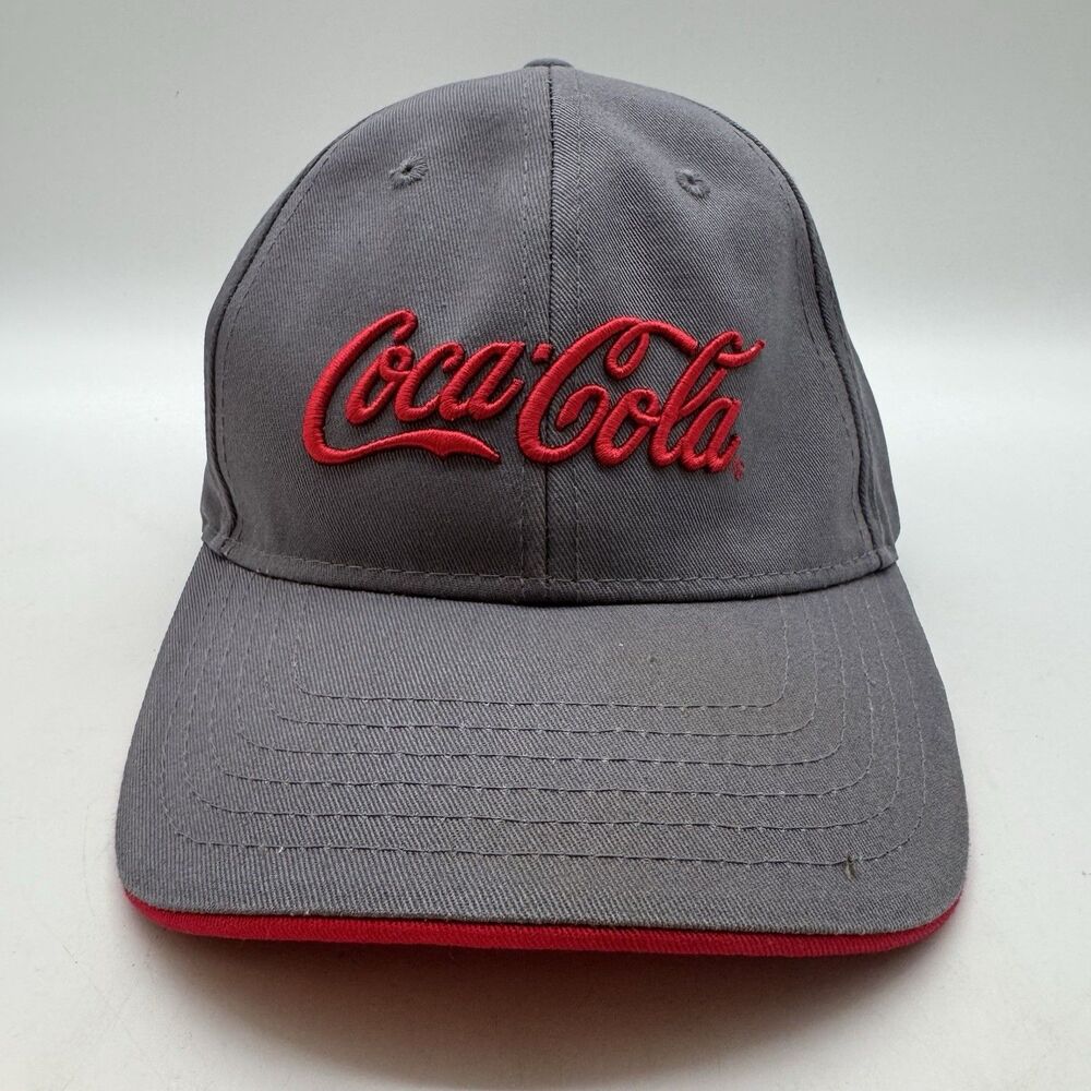 Coca-Cola 3D Embroidered Spellout Logo Grey & Red Ball Cap Strapback Twill Hat